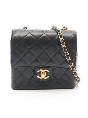 Chanel Shoulder Bag Quilted Black Leather Mini Flap